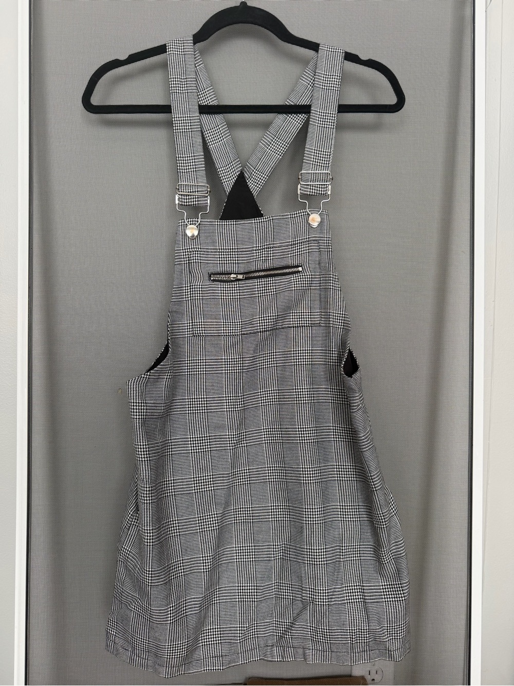 Forever 21 Gray Plaid Pinafore Romper with Crossback Straps